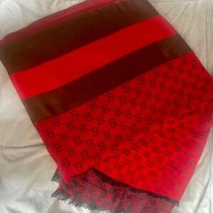 Gucci Red and Brown GG Logo Silk-Blend Wrap Scarf